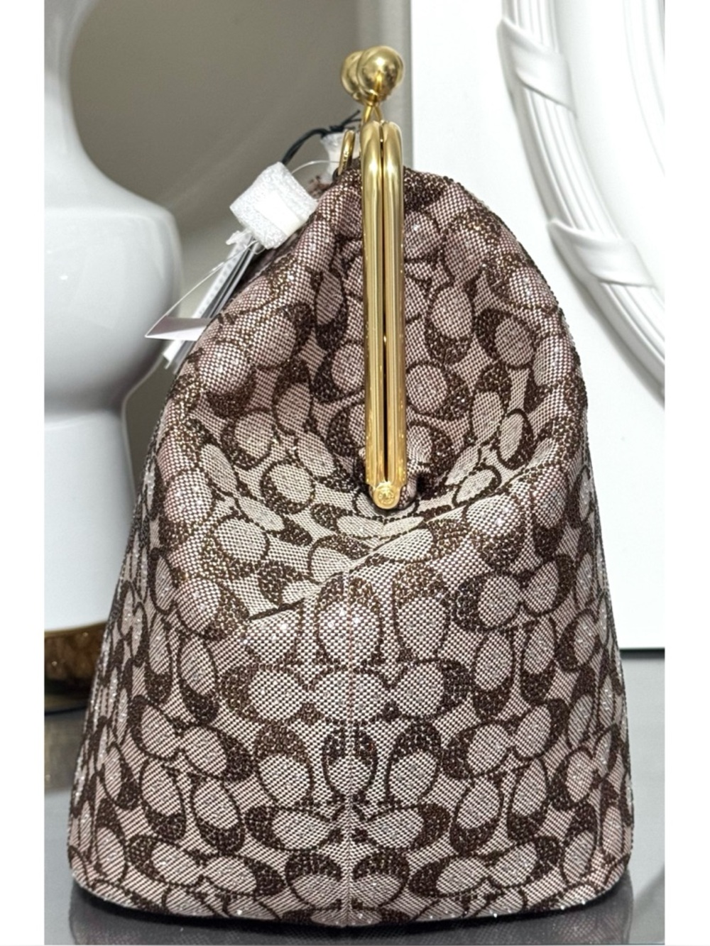 COACH Large Kisslock Frame Bag In Crystal Signature Jacquard - Picture 4 of 14